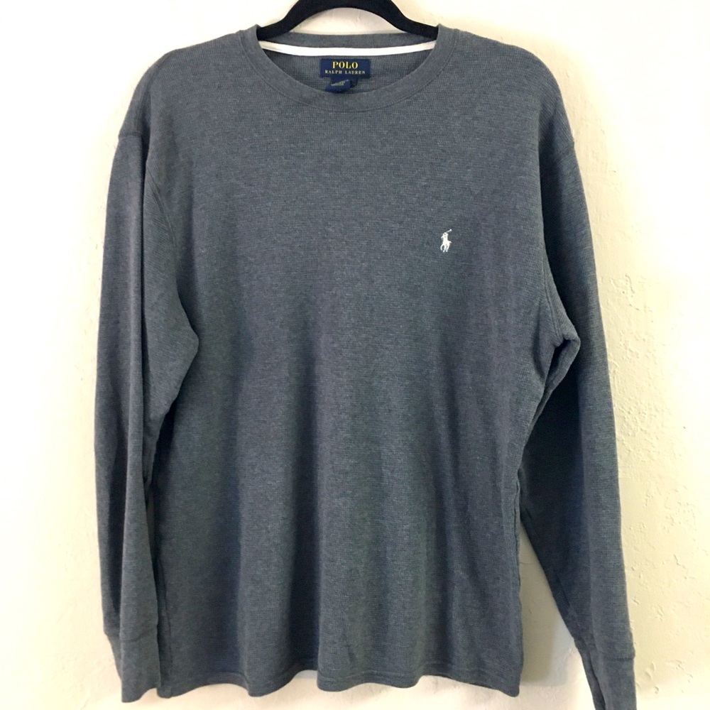 Polo Ralph Lauren Thermal Long Sleeve Shirt Large Gray Stretch Casual Ba…